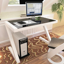 半生良品简约现代钢化玻璃电脑桌台式家用办公桌 简易学习书桌写字台(白框+黑玻 100*60*75 cm)