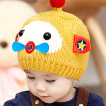 韩国婴儿帽子秋冬季0-3-6-12个月男女宝宝帽子儿童小孩套头毛线帽(姜黄色)