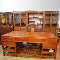 红木家具2米红木书桌实木老板桌办公桌大班台两件套三组合书柜非洲黄花梨(其他 三组合书柜)