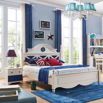 A家 儿童床男孩实木床单人床1.5米青少年王子床美式儿童家具套房地中海风格 1.5M床 地中海风格(三门衣柜)