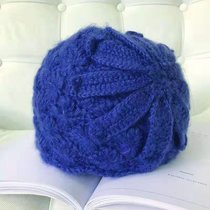 SUNTEK女人味十足复古优雅大花朵马海毛手工针织帽包头毛线帽子女保暖帽(M（56-58cm） 蓝色)