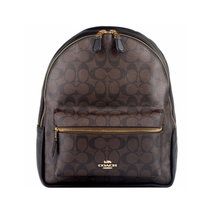 COACH 蔻驰 F32200 新款女式PVC配皮印花中号双肩包背包(32200中号深棕拼黑色)