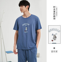 男士睡衣夏季纯棉短袖青少年2022年新款套装夏天薄款学生家居服潮(3XL（身高185-190CM 体重156-175斤） 音乐家)