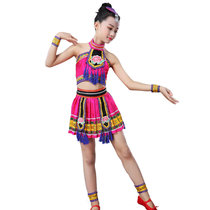 儿童苗族演出服装女童彝族云南少数民族舞蹈服少儿幼儿园表演服饰(天蓝色 110)