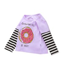 儿童内衣上衣纯棉打底衫男女童长袖童装单件t恤小孩衣服 长袖彩虹 73cm(120cm 紫色甜甜圈)