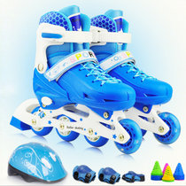 溜冰鞋男女儿童款直排轮滑鞋旱冰鞋可调长短滑冰鞋单闪套装(蓝色 L号（适合38-41码）)