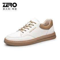 Zero零度板鞋男 2021新品男鞋潮流百搭户外休闲皮鞋子缝线小白鞋(白黄 41)