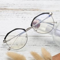 复古圆形眼镜框女韩版潮超轻文艺眼镜金属圆脸配平光镜镜(眼镜架(带片)(玳瑁框)