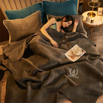 善纯牛奶绒法莱绒三层夹棉功能毛毯 深灰200*230cm+枕套一对 多功能毯