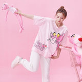 KS粉红豹大图案组合印花短袖T恤FHB11010(粉红色 均码)