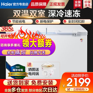海尔（Haier）365升 卧式冰箱 双温冰柜 家用商用冷柜 冷藏冷冻柜 (白色 365升)(白色 365升)