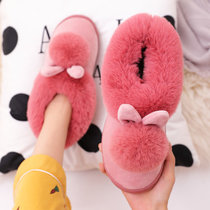 棉拖鞋女冬季保暖居家亲子棉鞋舒适月子鞋室内外厚底防滑包跟棉鞋(西瓜红（包跟） 36-37（适合35-36的脚）)