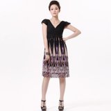 2013夏新款波西米亚风修身显瘦抽褶深V领荷叶短袖印花连衣裙(紫色 M)