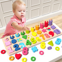 福孩儿3合1配对板拼图数字形状颜色智力启蒙开发3-6岁 国美超市甄选