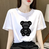 SUNTEK短袖t恤女装2022年新款夏季设计感国潮风ins白色宽松大码上衣(3XL 176-200斤 黑色熊)