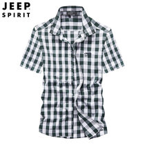 JEEP SPIRIT吉普短袖衬衫工装大格纹纯棉半袖衬衫微弹条纹夏装新款jeep百搭上衣潮(F245-0089绿色大格 XXXL)