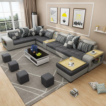 忆斧至家 大小户型可拆洗 简约现代客厅家具整装转角U型组合沙发(红色 （四件套）送托盘+地毯+茶几电视柜)