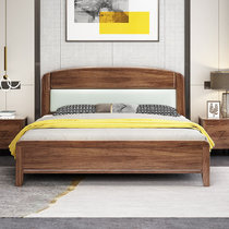 恒兴达 乌金木实木床1.8米软靠双人床现代简约中式主卧婚床(1.8*2米胡桃色 床+床头柜*1)