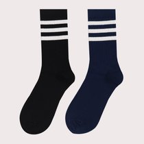 SUNTEK袜子男女中筒袜潮三条杠经典条纹日系学院风运动学生滑板黑白长袜(均码 黑色 1双+藏青 1双)