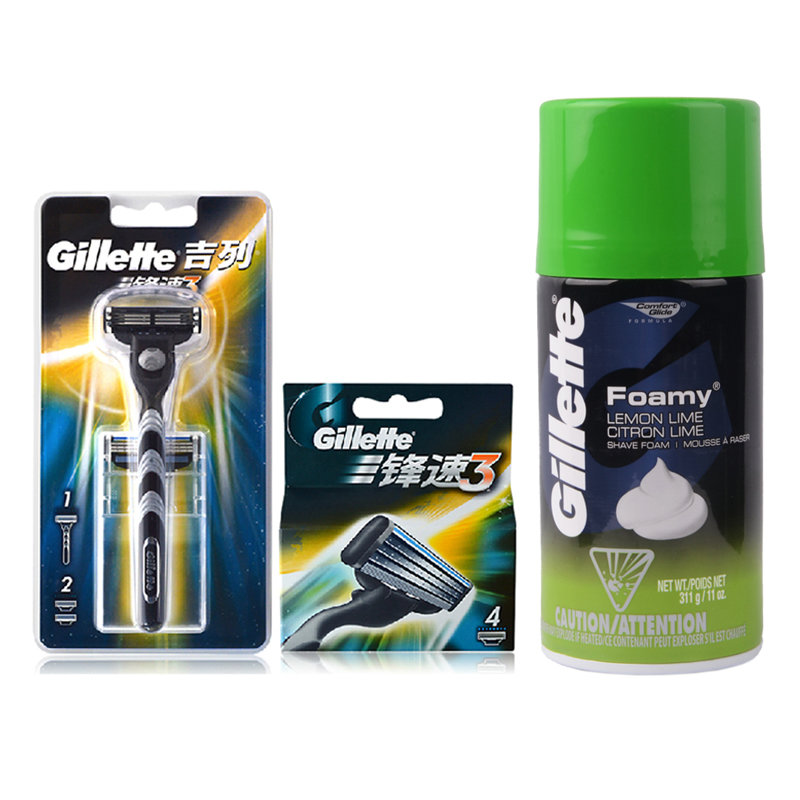 gillette/吉列鋒速3套裝 含1刀架6刀頭 吉列311g泡沫(三種泡沫隨機