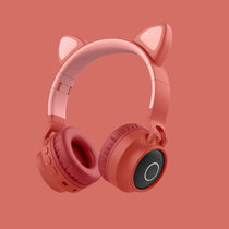 新款 猫耳朵头戴式蓝牙耳机 无线发光耳机电脑电竞耳麦(红色)