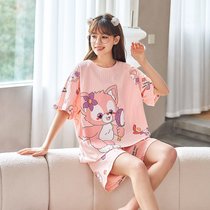 SUNTEK睡衣女新款夏季薄款短袖短裤套装韩版可爱卡通大码宽松家居服(#QPT-3103)
