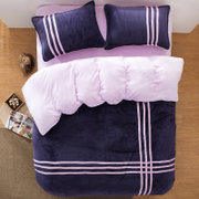 可慕家纺 运动系列 加厚双面法莱绒四件套 纯色法兰绒套件珊瑚绒床上用品四件套Y(深紫+淡粉 被套2.2*2.4m)