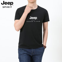 JEEP吉普专卖夏装莱卡棉短袖T恤圆领纯色短袖运动微弹t恤半袖大码潮款打底衫(HL9015黑色 L)