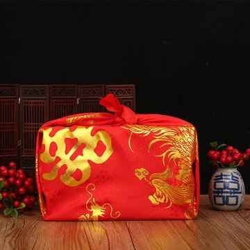 结婚包袱皮新娘陪嫁红色刺绣龙凤大号喜盆包裹布红布婚庆用品绸缎包袱