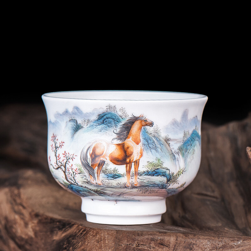 茶具凯斯唯嘉生肖主人杯景德镇陶瓷手绘粉彩马儿品茗茶杯主人杯功夫
