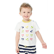 Disney/迪士尼 宝宝表情徽章男童短袖圆领T恤 儿童纯棉上衣(本白 80 12-18个月)