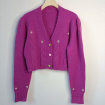 2021新款外穿温柔风短款宽松V领毛衣外套针织衫开衫女装上衣(紫色 S)