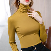 MISS LISA高领打底衫女装纯色长袖棉T恤内搭紧身上衣AL30961(黄色 XXL)