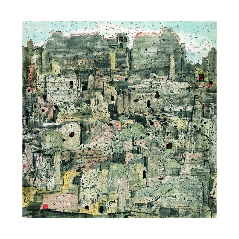 【搜藏天下收藏品图片】中国美术家协会理事 吴冠中版画《交河古城》