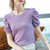 MISS LISA雪纺衫女压褶圆领短袖t恤女法式复古公主袖上衣AL301938(紫色 S)