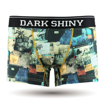 DarkShiny 清新复古休闲 创新全棉直喷 男式平角内裤「HOOR14」(蓝色 S)