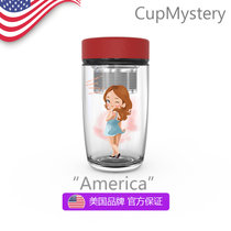 美国 cupmystery进口材质创意可爱上班泡茶仿皮纹杯盖车载玻璃杯(红盖wink女孩 仿皮纹杯盖玻璃杯)