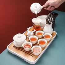 功夫茶具套装泡茶家用客厅陶瓷茶壶茶杯白瓷羊脂玉盖碗茶盘小型(11件 247-侧把壶-如初盖碗羊脂玉茶具-茶道)