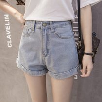 牛仔裤短裤女夏季学生韩版学生高腰卷边宽松显瘦热裤(浅蓝)(31)