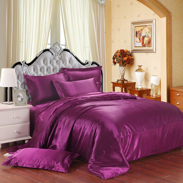 奥鸿家纺 真丝四件套被套床单 纯色双面丝绸贡缎床上用品4件套(紫罗兰