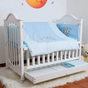 婴儿床实木 多功能游戏床实木童床 白色实木婴儿床(白色 床+床垫)
