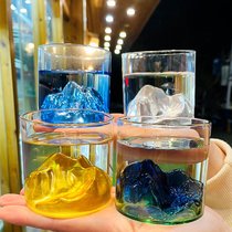 创意彩色观山杯复古日式雪山峦玻璃杯家用泡茶水杯威士忌洋酒杯子(一套4只)