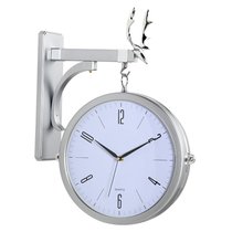 北欧双面挂钟现代简约轻奢大气钟表时尚客厅家用个性创意石英挂表(12英寸（直径30.5厘米） HZX7727-20白面银色)