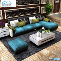 莫忘爱家创意现代简约大小户型沙发可拆洗布艺头层牛皮转角客厅沙发(脚踏0.8*0.8米)