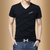 男士短袖T恤V领纯棉夏季韩版潮流男装半袖学生衣服修身体恤打底衫(酷黑色 M)