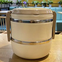 厚不锈钢快餐桶保温双层饭盒上班族餐盒学生成人手提便当盒饭碗(米色 1240ML 双层饭盒+贴纸随机+餐具颜色随机)