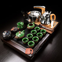 凯斯唯嘉 套装茶具家用黑檀实木乌金石茶盘小型全自动上水茶台紫砂功夫茶杯 01：花开富贵-锦上添花【金色全自动全玻璃】/(18：花开富贵-浮雕冰裂【金色全自动不锈钢】 默认版本)