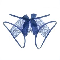 SUNTEK开裆镂空透明内裤女无痕新款丁字裤免脱蕾丝性感迷人少女日系(均码 80-130斤 宝蓝)