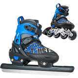 动感冰刀鞋 冰刀轮滑互换儿童成人男女溜冰鞋滑冰水冰鞋153B-14(蓝色轮滑鞋+速滑刀 L码40-43)