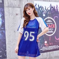 游泳衣女学生保守韩版比基尼分体三件套罩衫平角沙滩泳装性感(8995蓝色T恤三件套 L码（95-110斤）)